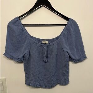 Paper Crane Blue Smocked Puff Sleeve Crop Top - Size M